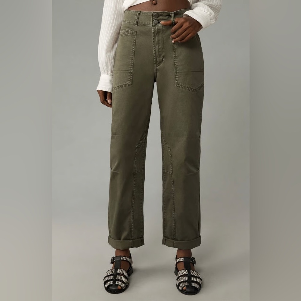 Pilcro The Wanderer Low-Rise Straight Leg Green Trousers 28 Anthropologie